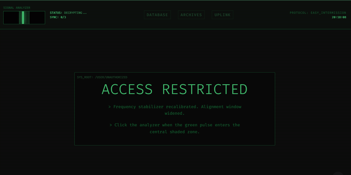 The Signal Intercept Navigation bar