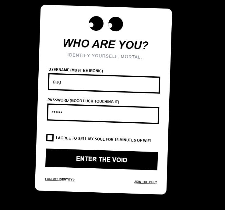 The Judgemental funny weird login page