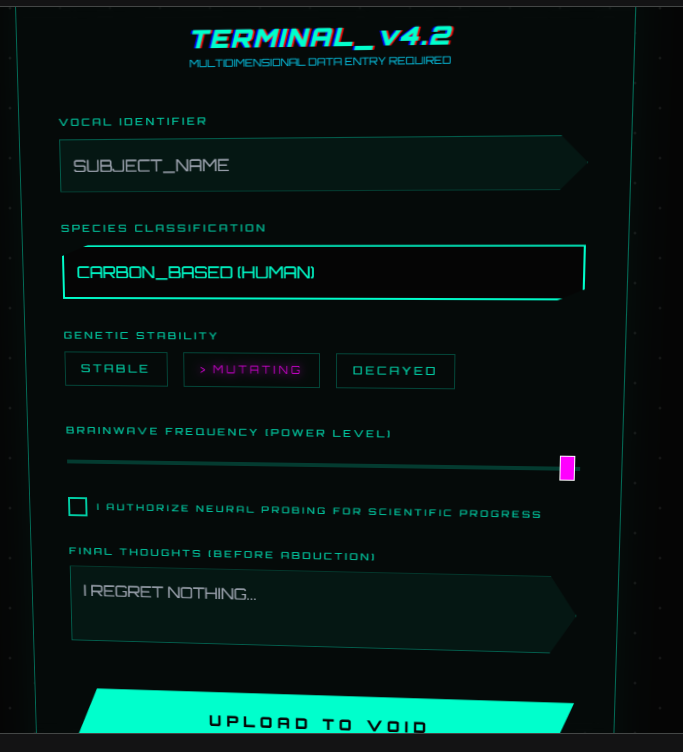 Nebula-X Interactive Terminal | Futuristic Sci-Fi Form & UI Design